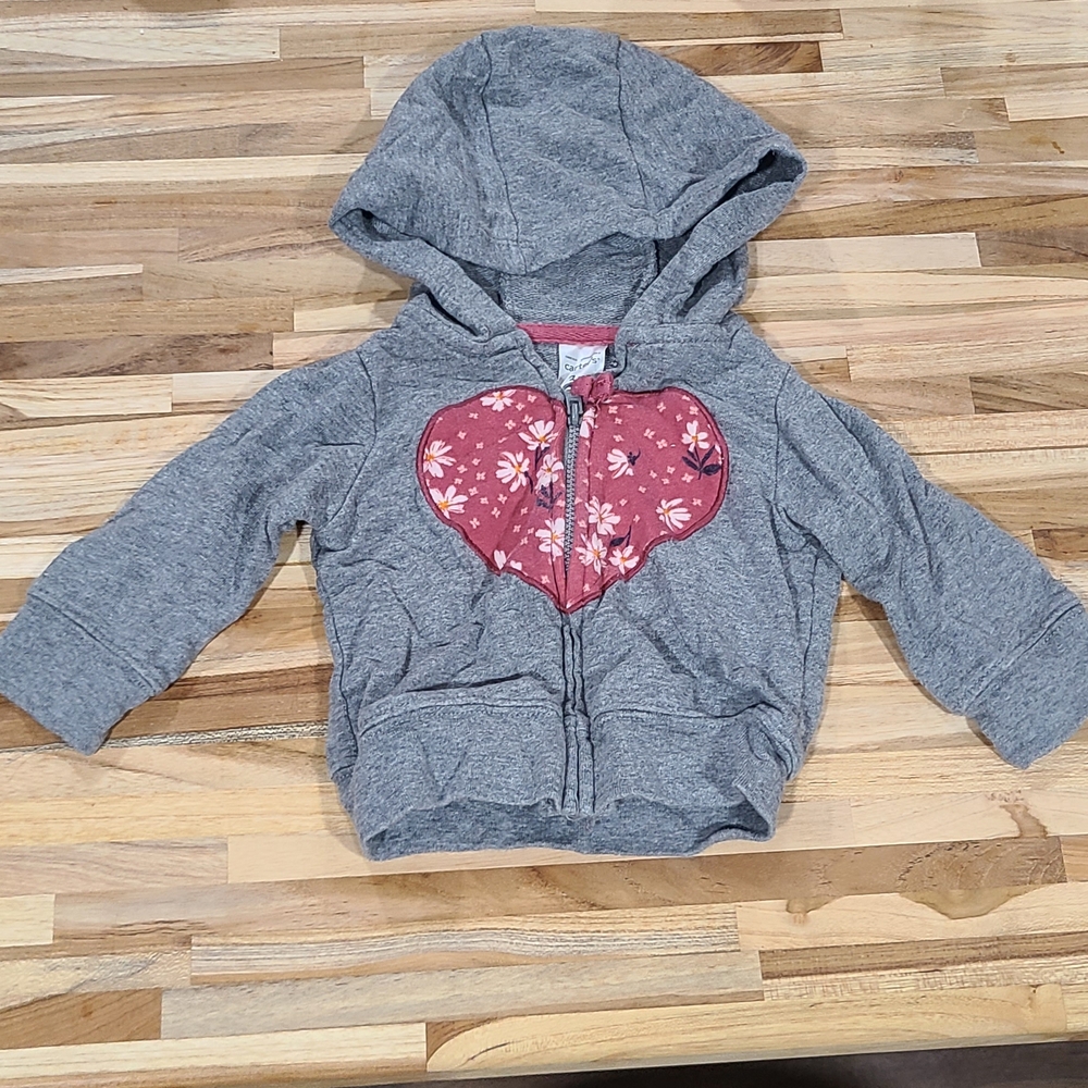 Carter's Gray Hoodie with Floral Pink Heart